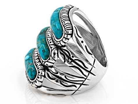 Blue Composite Turquoise Three Row Sterling Silver Ring