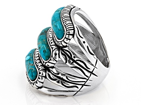 Blue Turquoise Rhodium Over Sterling Silver Ring