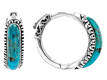 Picture of Blue Turquoise Rhodium Over Sterling Silver Hoop Earrings