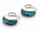Blue Turquoise Rhodium Over Sterling Silver Hoop Earrings