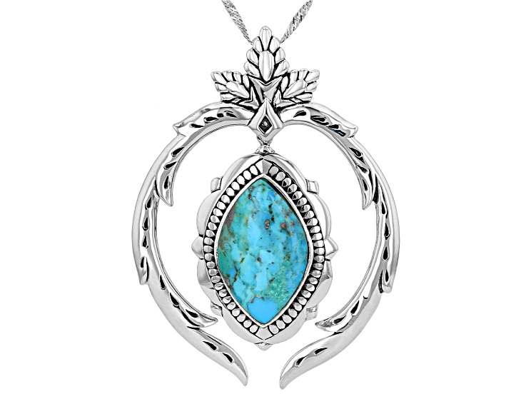 Blue Turquoise Rhodium Over Sterling Silver Pendant With 18