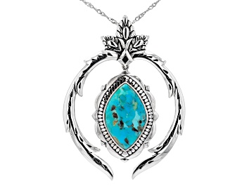 Picture of Blue Turquoise Rhodium Over Sterling Silver Pendant With 18" Singapore Chain 25x15mm