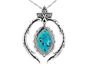 Blue Turquoise Rhodium Over Sterling Silver Pendant With 18" Singapore Chain 25x15mm