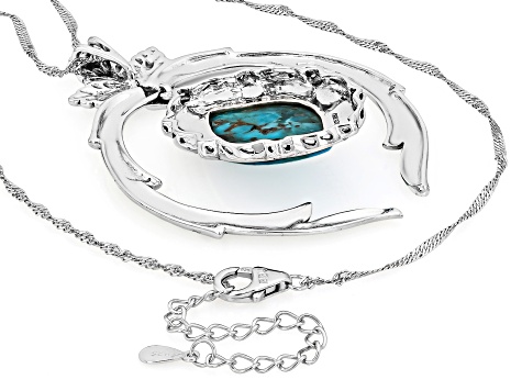 Blue Turquoise Rhodium Over Sterling Silver Pendant With 18