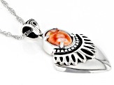 Orange Spiny Oyster Shell Rhodium Over Sterling Silver Pendant With Chain