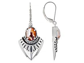 Orange Spiny Oyster Shell Rhodium Over Sterling Silver Earrings