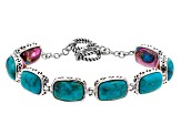 Multi Color Spiny Oyster With Turquoise Rhodium Over Sterling Silver Reversible Bracelet