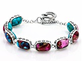 Multi Color Spiny Oyster With Turquoise Rhodium Over Sterling Silver Reversible Bracelet