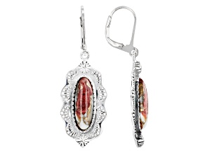 Oval Orange Spiny Oyster Shell Rhodium Over Sterling Silver Earrings