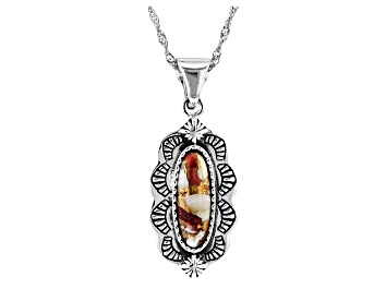 Picture of Oval Orange Spiny Oyster Shell Rhodium Over Sterling Silver Enhancer