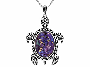 Purple Composite Turquoise Sterling Silver Turtle Pendant With Chain, 22x16mm