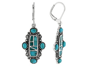 Multi-Shape Blue Turquoise Rhodium Over Sterling Silver Earrings