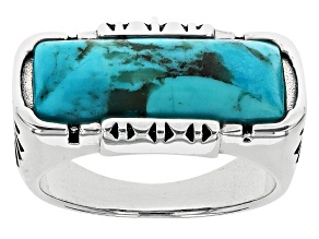 Rectangular Blue Turquoise Sterling Silver Ring