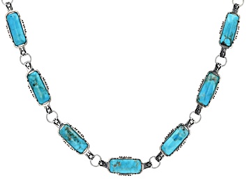 Picture of Rectangular Blue Turquoise Sterling Silver Necklace