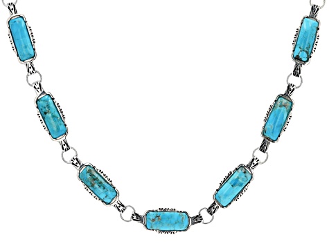 Rectangular Blue Turquoise Sterling Silver Necklace