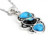 Blue Turquoise and Abalone Shell Rhodium Over Sterling Silver Enhancer With Chain