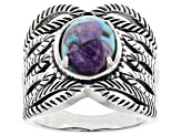 Blue Blended Turquoise and Charoite Rhodium Over Sterling Silver Ring