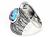 Blue Blended Turquoise and Charoite Rhodium Over Sterling Silver Ring
