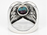 Blue Blended Turquoise and Charoite Rhodium Over Sterling Silver Ring