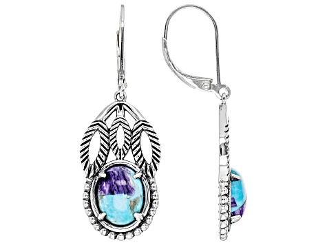 Blended Turquoise and Purple Charoite Rhodium Over Sterling Silver Earrings
