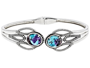 Oval Blended Turquoise With Purple Charoite Rhodium Over Sterling Silver Bracelet