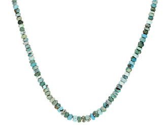 Blue Rondelle Kingman Turquoise Strand Sterling Silver Necklace