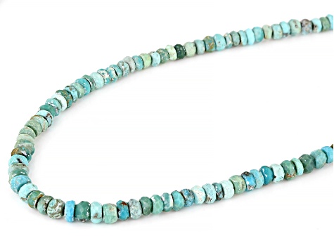 Blue Rondelle Kingman Turquoise Strand Sterling Silver Necklace