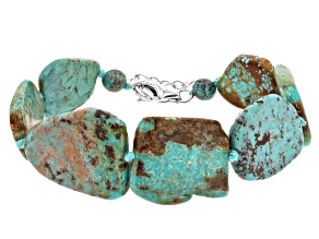 Free-form Mixed Green Turquoise Rhodium Over Sterling Silver Bracelet