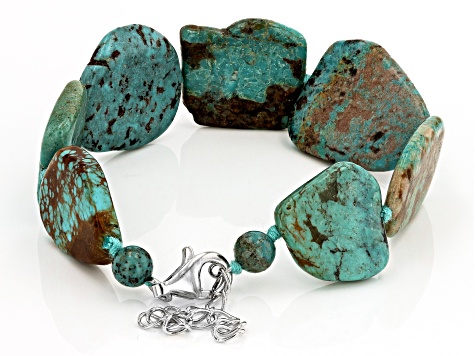 Free-form Mixed Green Turquoise Rhodium Over Sterling Silver Bracelet