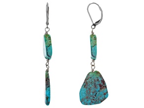 Free-form Mixed Green Turquoise Rhodium Over Sterling Silver Dangle Earrings
