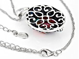 Blended Multi- Color Spiny Oyster Shell With Sleeping Beauty Turquoise Rhodium Over Silver Pendant