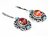 Blended Multi-Color Spiny Oyster Shell With Sleeping Beauty Rhodium Over Silver Earrings