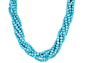 4mm Sleeping Beauty Turquoise 6 Strand Rhodium Over Sterling Silver Necklace