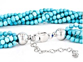 4mm Sleeping Beauty Turquoise 6 Strand Rhodium Over Sterling Silver Necklace