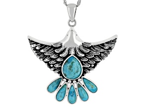 Blue Turquoise Eagle Sterling Silver Pendant With Chain