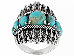 7 Stone Kingman Turquoise Sterling Silver Feather Ring