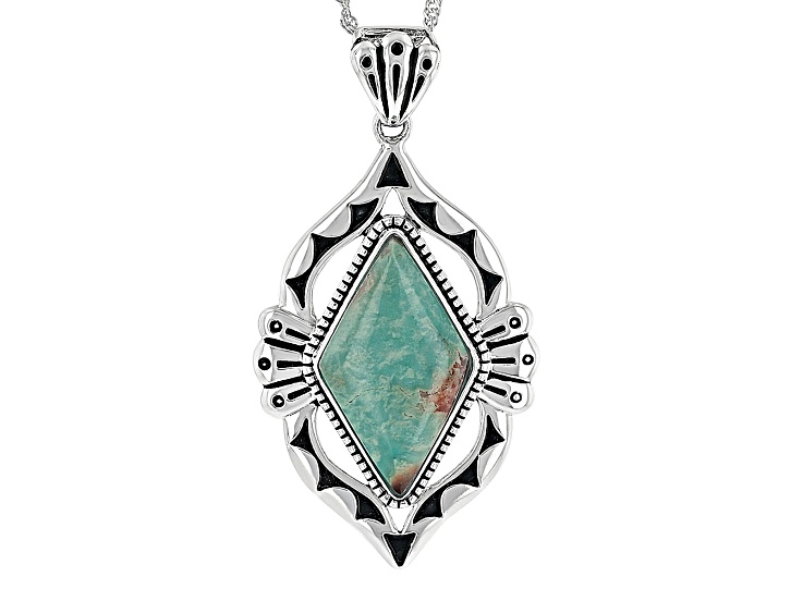 Kite Kingman Green Turquoise Sterling Silver Pendant With 18" Singapore Chain 24x14mm