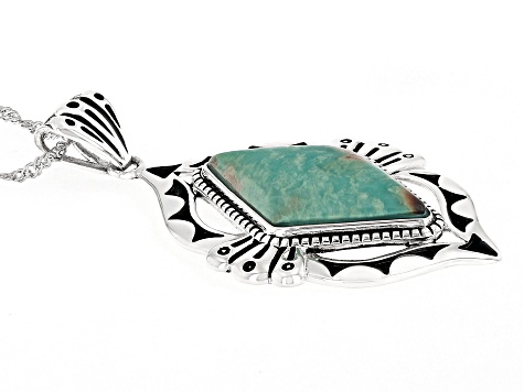 Kite Kingman Green Turquoise Sterling Silver Pendant With Chain