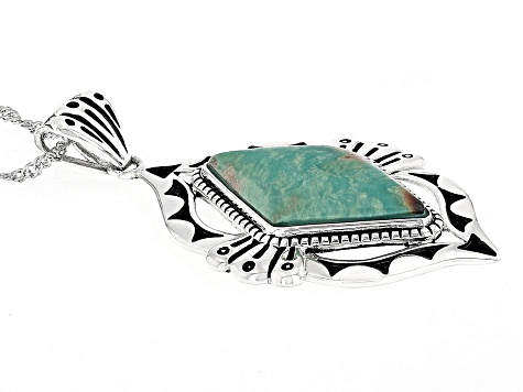 Kite Kingman Green Turquoise Sterling Silver Pendant With 18" Singapore Chain 24x14mm