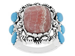 Rhodochrosite and Blue Sleeping Beauty Turquoise Sterling Silver Ring
