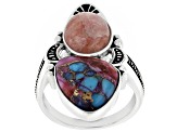 Rhodochrosite with Blended Turquoise & Purple Spiny Oyster Shell Sterling Silver Ring