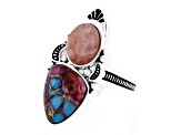 Rhodochrosite with Blended Turquoise & Purple Spiny Oyster Shell Sterling Silver Ring