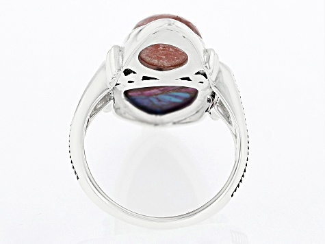 Rhodochrosite with Blended Turquoise & Purple Spiny Oyster Shell Sterling Silver Ring