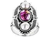 Purple Spiny Oyster Shell And Cultured Freshwater Pearl Sterling Silver Ring