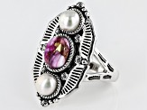 Purple Spiny Oyster Shell And Cultured Freshwater Pearl Sterling Silver Ring