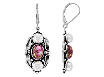 Picture of Purple Spiny Oyster Shell with Cultured Freshwater Pearl Sterling Silver Earrings