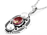 Purple Spiny Oyster Shell with Cultured Freshwater Pearl Silver Pendant With Chain