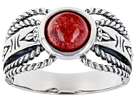 Red Coral Sterling Silver Ring