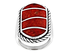 Red Coral Inlay Sterling Silver Ring