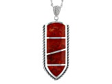 Red Sponge Coral Inlay Sterling Silver Pendant With Chain
